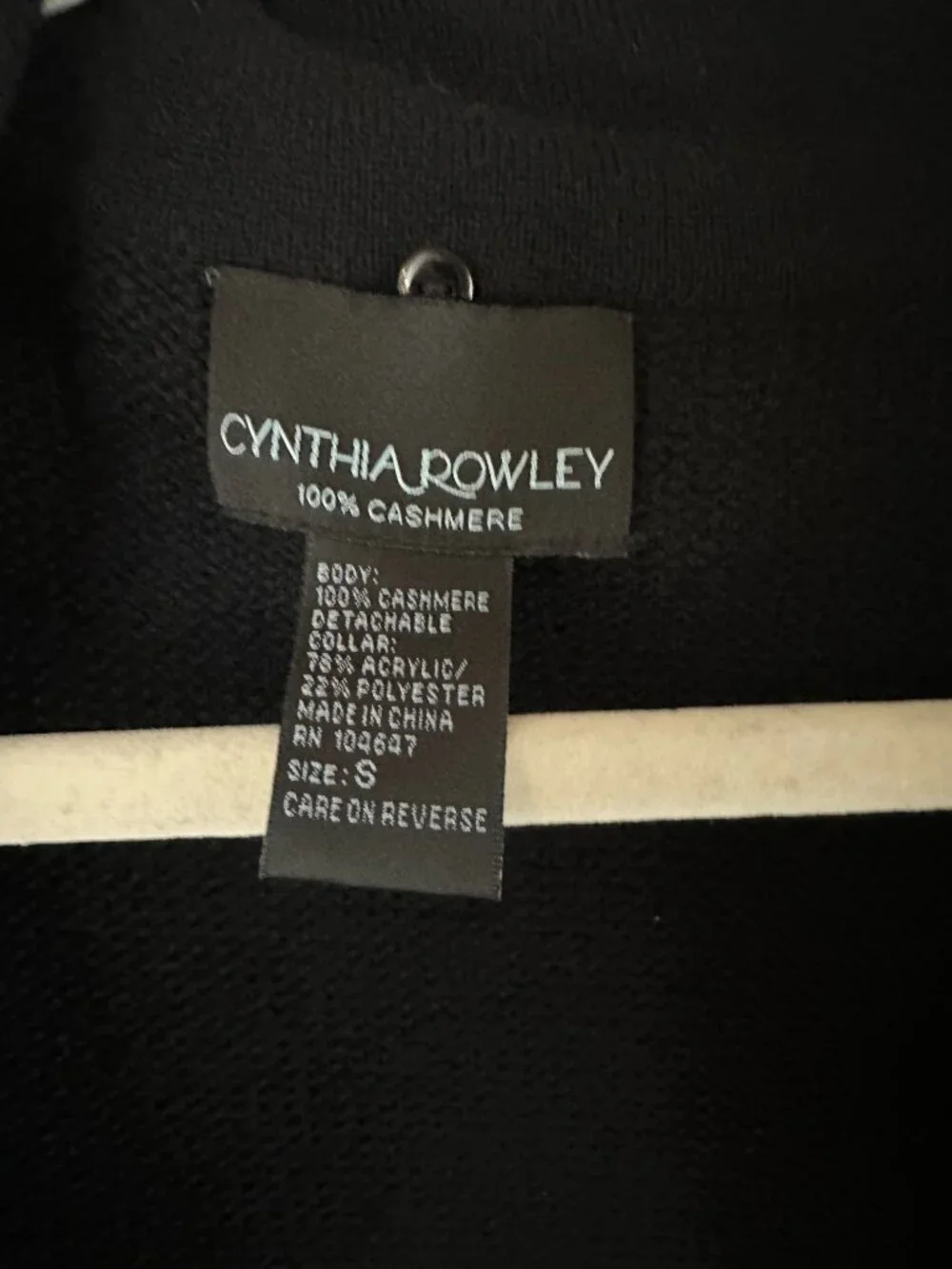 Cynthia Rowley Black 100% Cashmere Zip Front Sleeveless Cardigan S